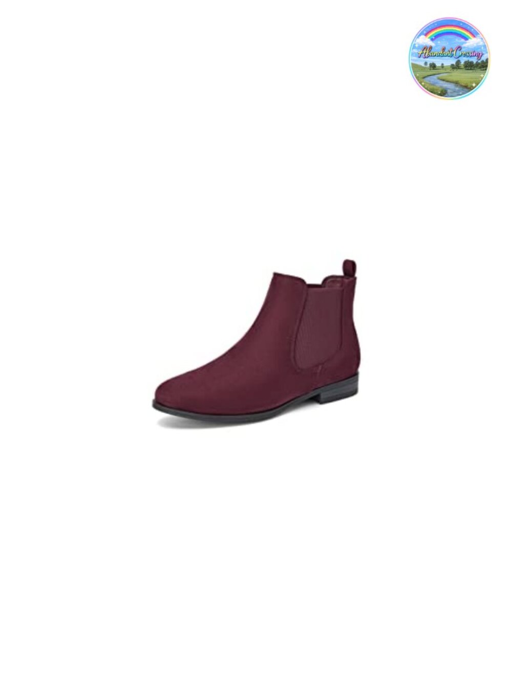Faux Suede Slip On Ankle Boot Western Almond Round Toe Low Heel Chelsea Bootie